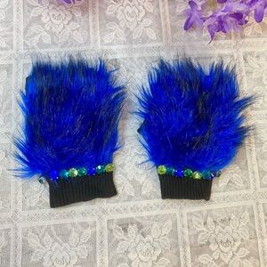 🌷 Juicy Couture 🌷 Y2K Royal Blue Faux Fur Fingerless Gloves w/ Rhinestones